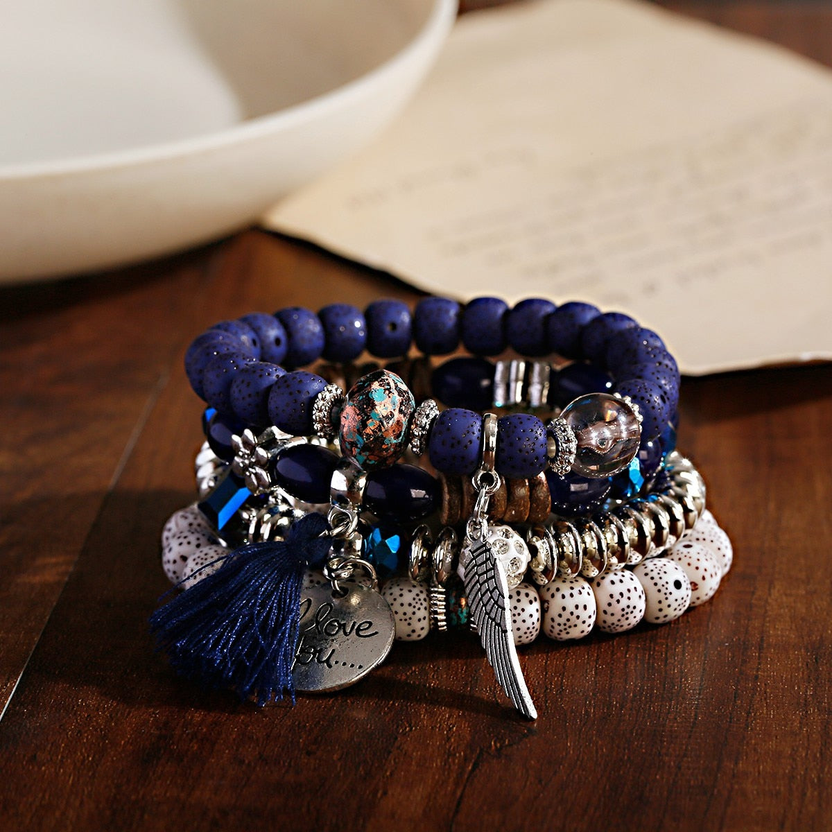 CZ Hand Natural Stone Beads Tassel Pendents Bracelets