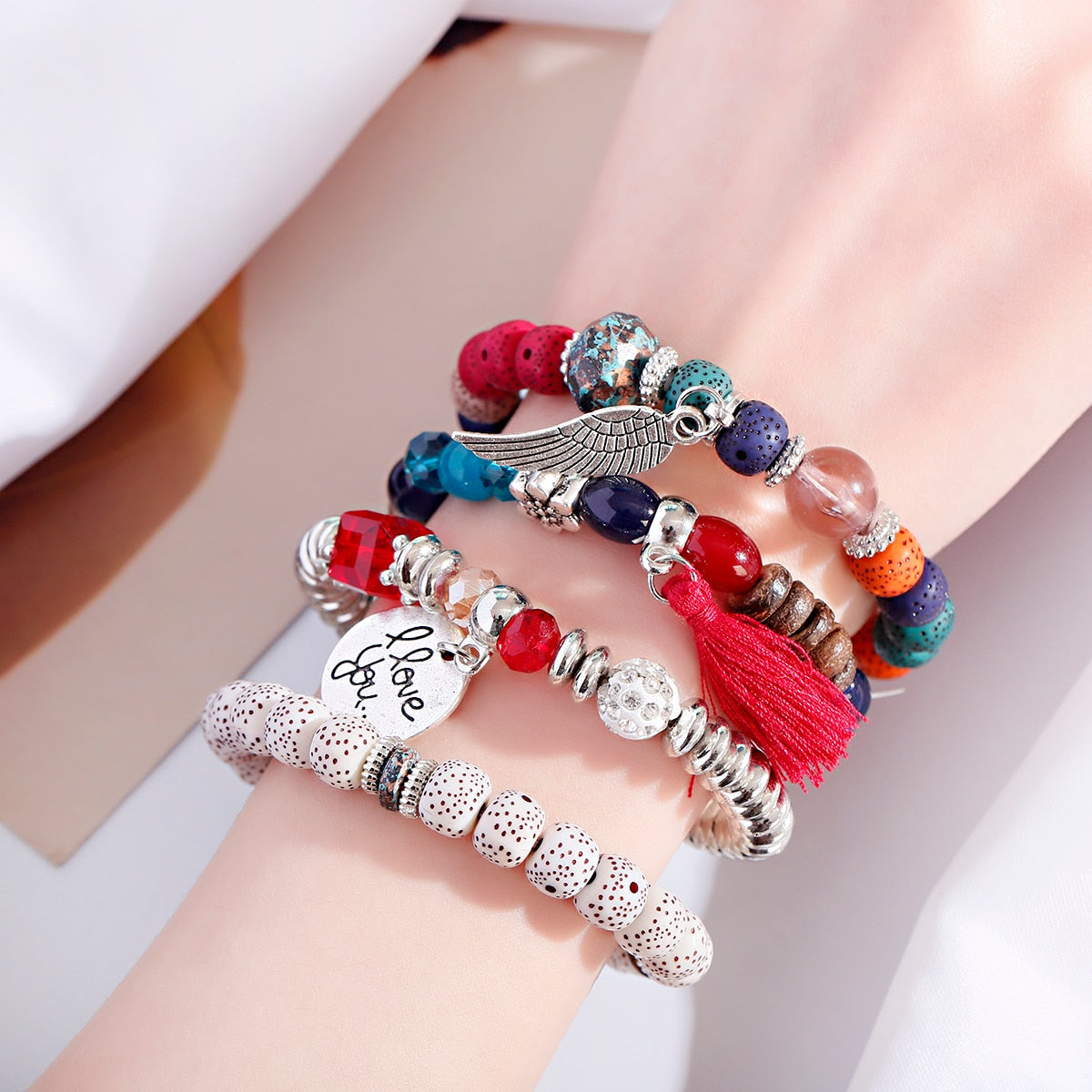 CZ Hand Natural Stone Beads Tassel Pendents Bracelets