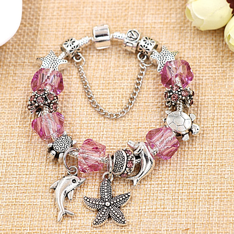 5 Colors Ocean Starfish Dolphin Bead Bracelet