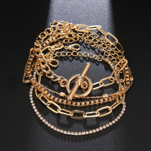 Punk Metal Marble Geometric Bracelet Set