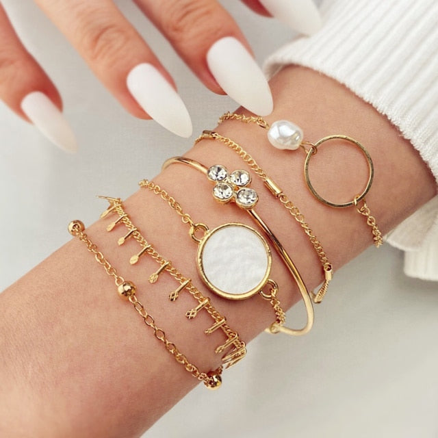 Punk Metal Marble Geometric Bracelet Set