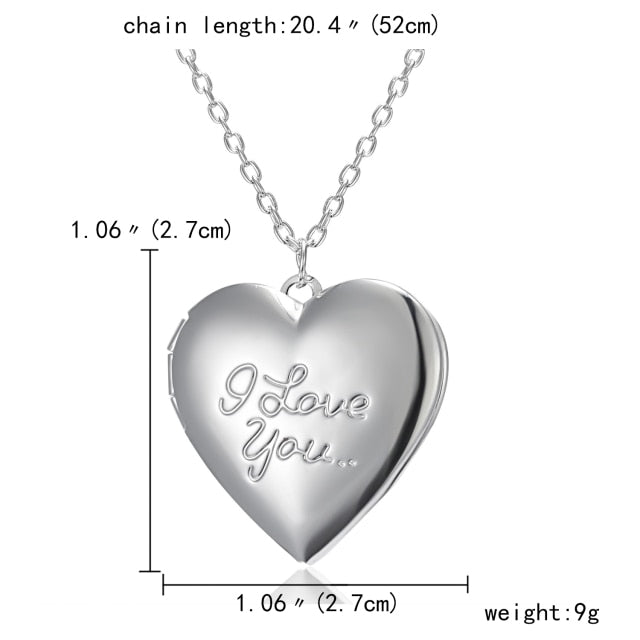 Unique Carved Design Heart-shaped Photo Frame Pendant Necklace