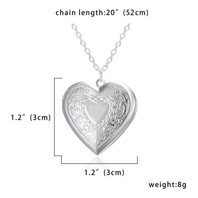 Unique Carved Design Heart-shaped Photo Frame Pendant Necklace