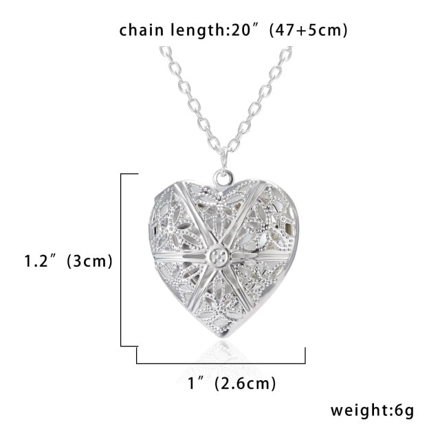 Unique Carved Design Heart-shaped Photo Frame Pendant Necklace