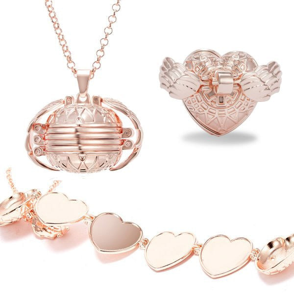 Unique Carved Design Heart-shaped Photo Frame Pendant Necklace