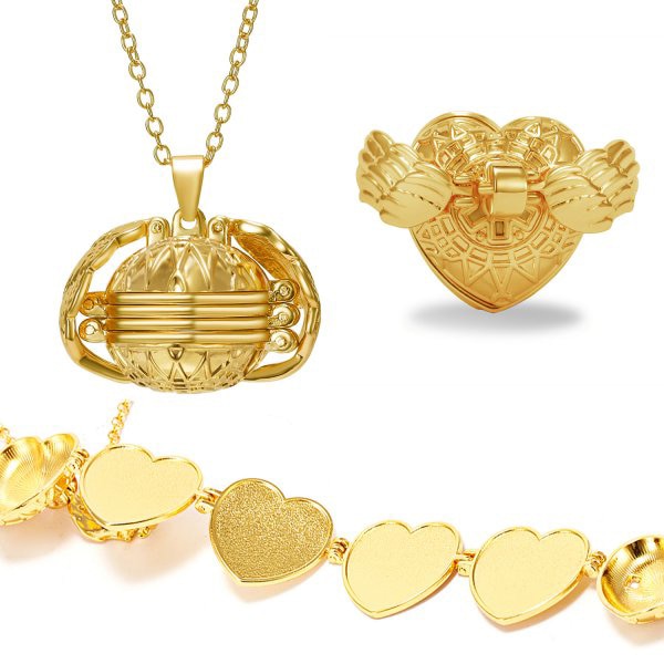 Unique Carved Design Heart-shaped Photo Frame Pendant Necklace