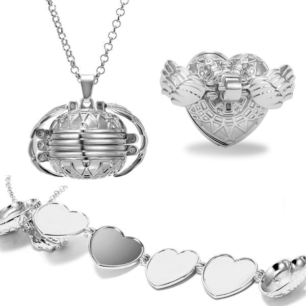 Unique Carved Design Heart-shaped Photo Frame Pendant Necklace