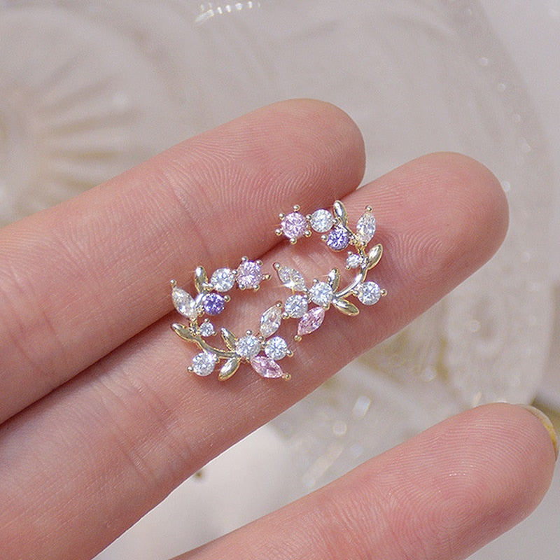 S925 Silver Needle Exquisite Flower Butterfly Women Earrings