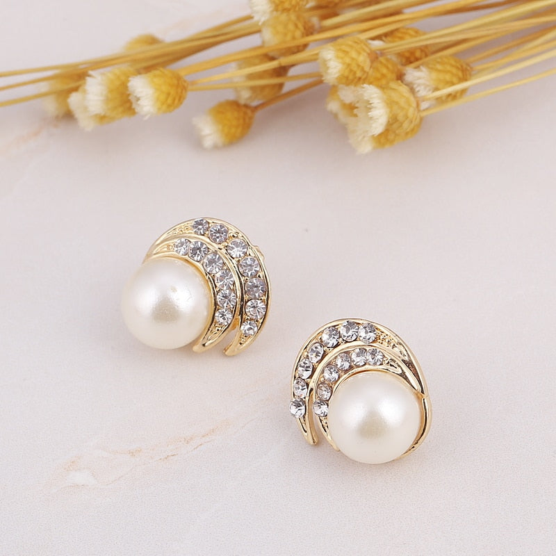 Simulated Pearl  Crystal Necklace Earrings Set Wedding Graceful Jewellery Sets