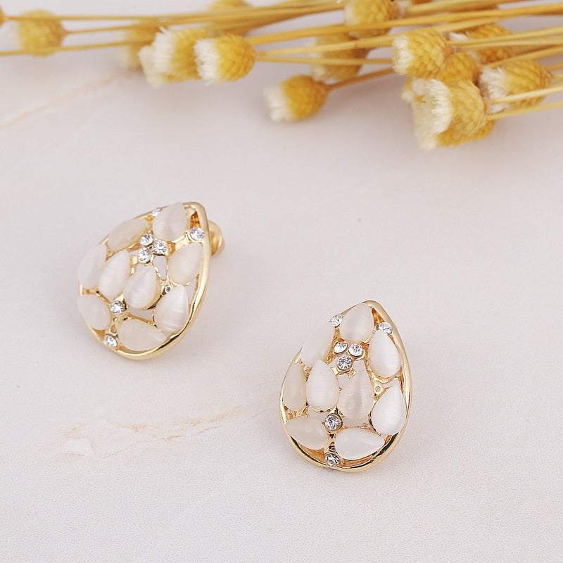 Simulated Pearl  Crystal Necklace Earrings Set Wedding Graceful Jewellery Sets