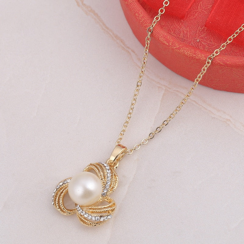 Simulated Pearl  Crystal Necklace Earrings Set Wedding Graceful Jewellery Sets