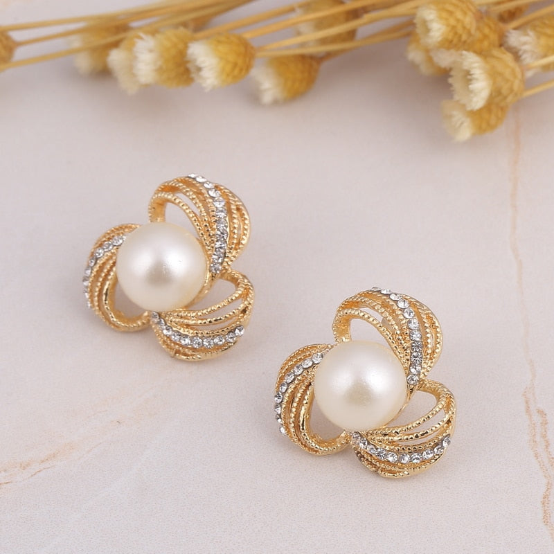Simulated Pearl  Crystal Necklace Earrings Set Wedding Graceful Jewellery Sets