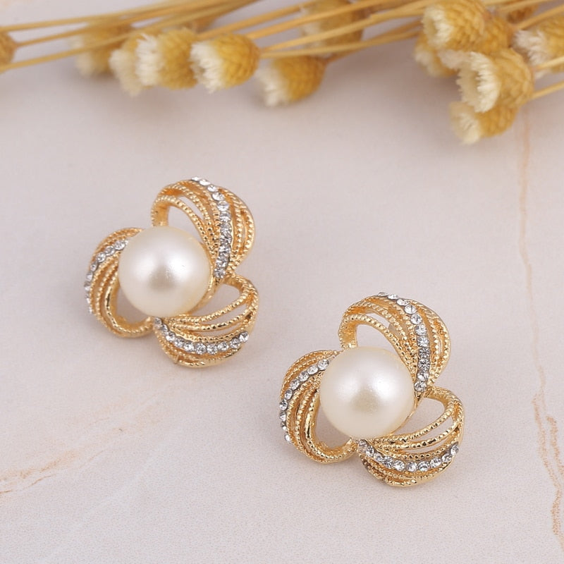 Simulated Pearl  Crystal Necklace Earrings Set Wedding Graceful Jewellery Sets