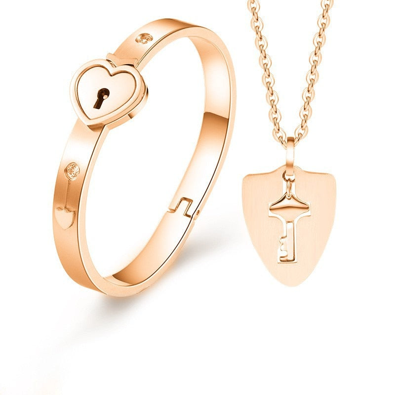 Concentric Lock Key Non-Fading Forever Love Jewelry Set