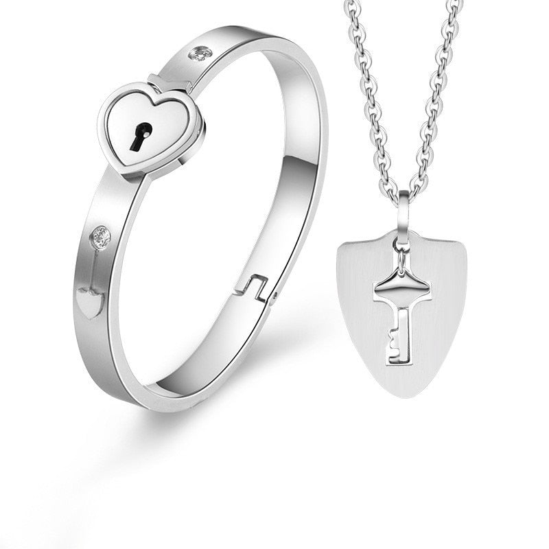 Concentric Lock Key Non-Fading Forever Love Jewelry Set