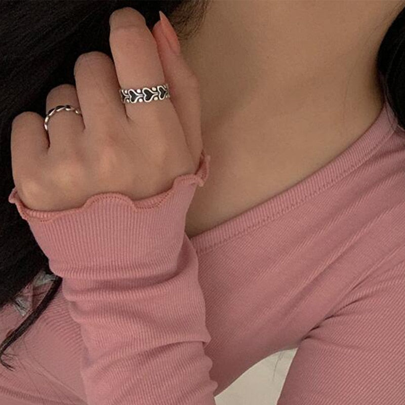 Chunky Colorful Love Heart Yin Yang Rings