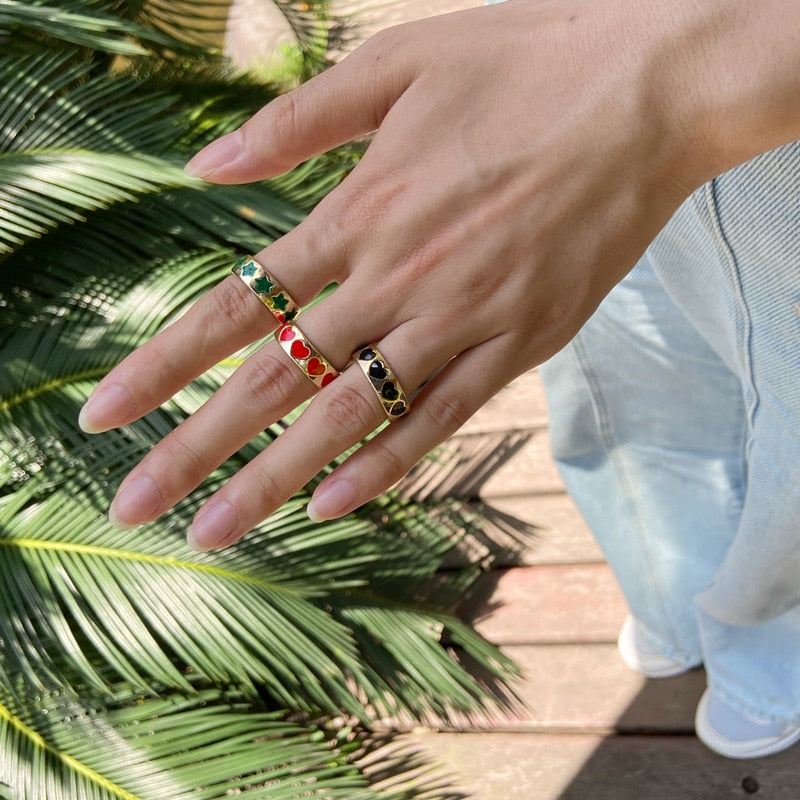 Chunky Colorful Love Heart Yin Yang Rings