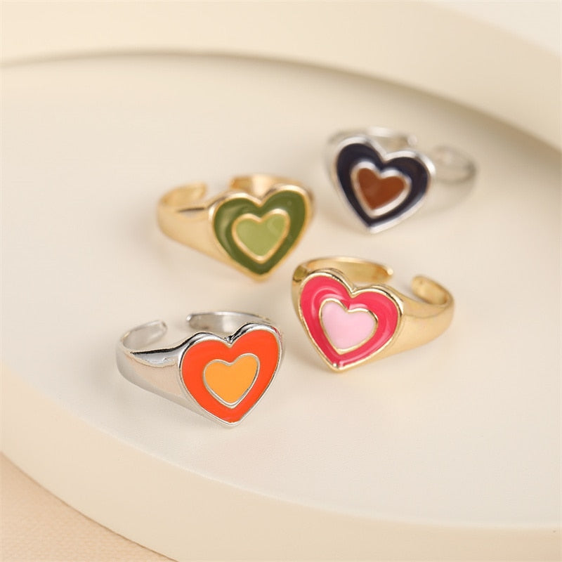 Chunky Colorful Love Heart Yin Yang Rings