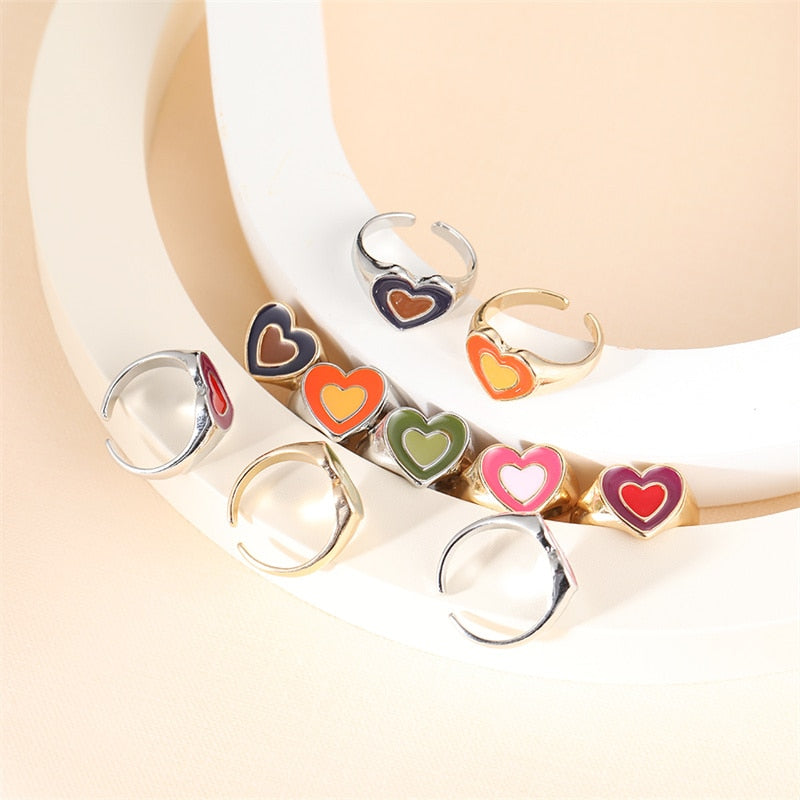 Chunky Colorful Love Heart Yin Yang Rings