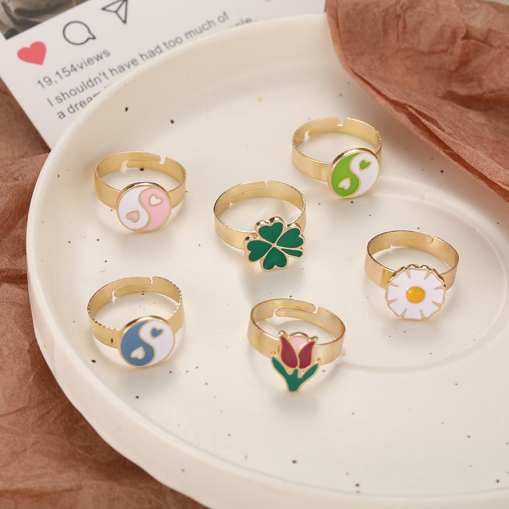 Chunky Colorful Love Heart Yin Yang Rings