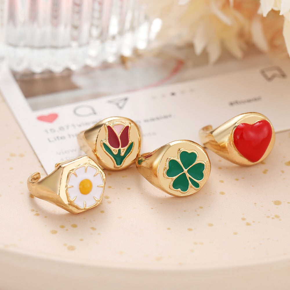 Chunky Colorful Love Heart Yin Yang Rings