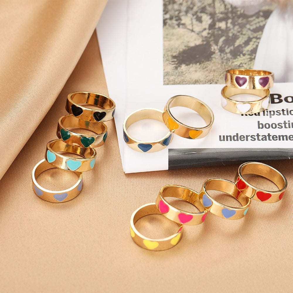 Chunky Colorful Love Heart Yin Yang Rings