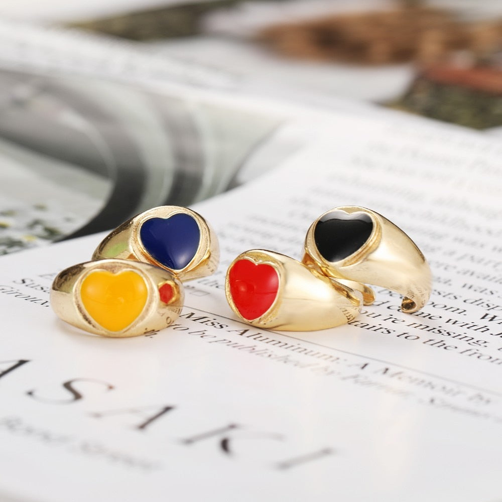 Chunky Colorful Love Heart Yin Yang Rings