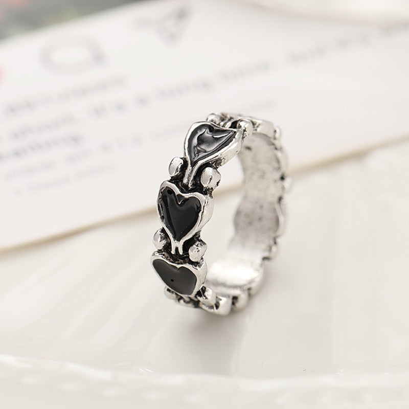 Chunky Colorful Love Heart Yin Yang Rings