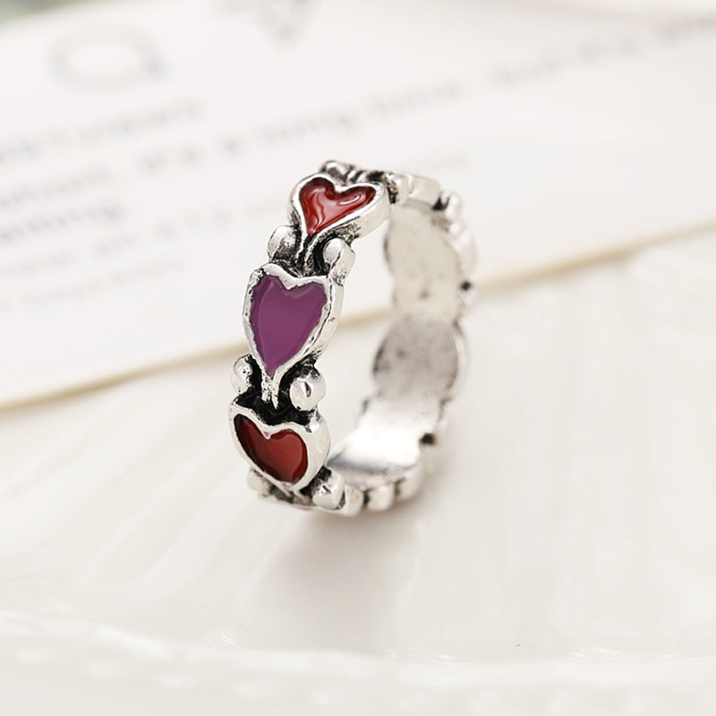 Chunky Colorful Love Heart Yin Yang Rings