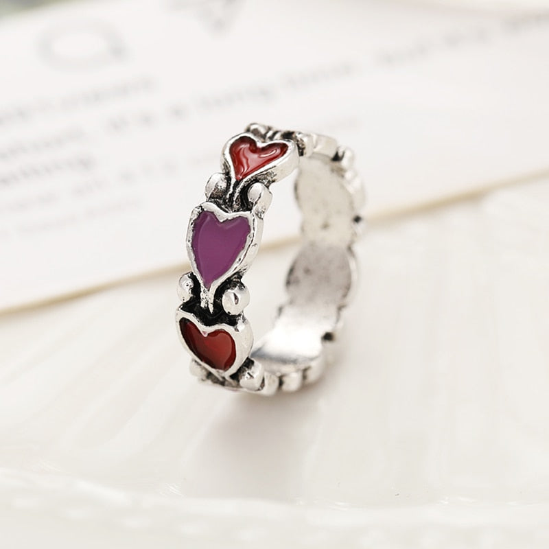 Chunky Colorful Love Heart Yin Yang Rings