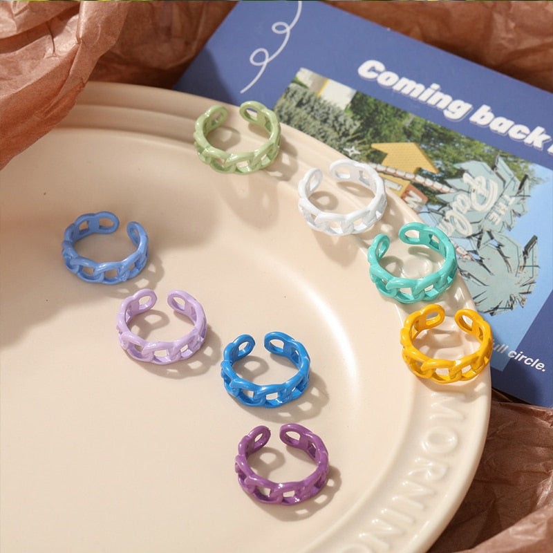 Chunky Colorful Love Heart Yin Yang Rings