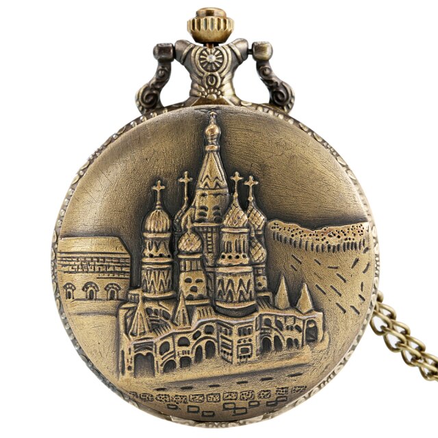 Classic Castle Building Quartz Pocket Watch