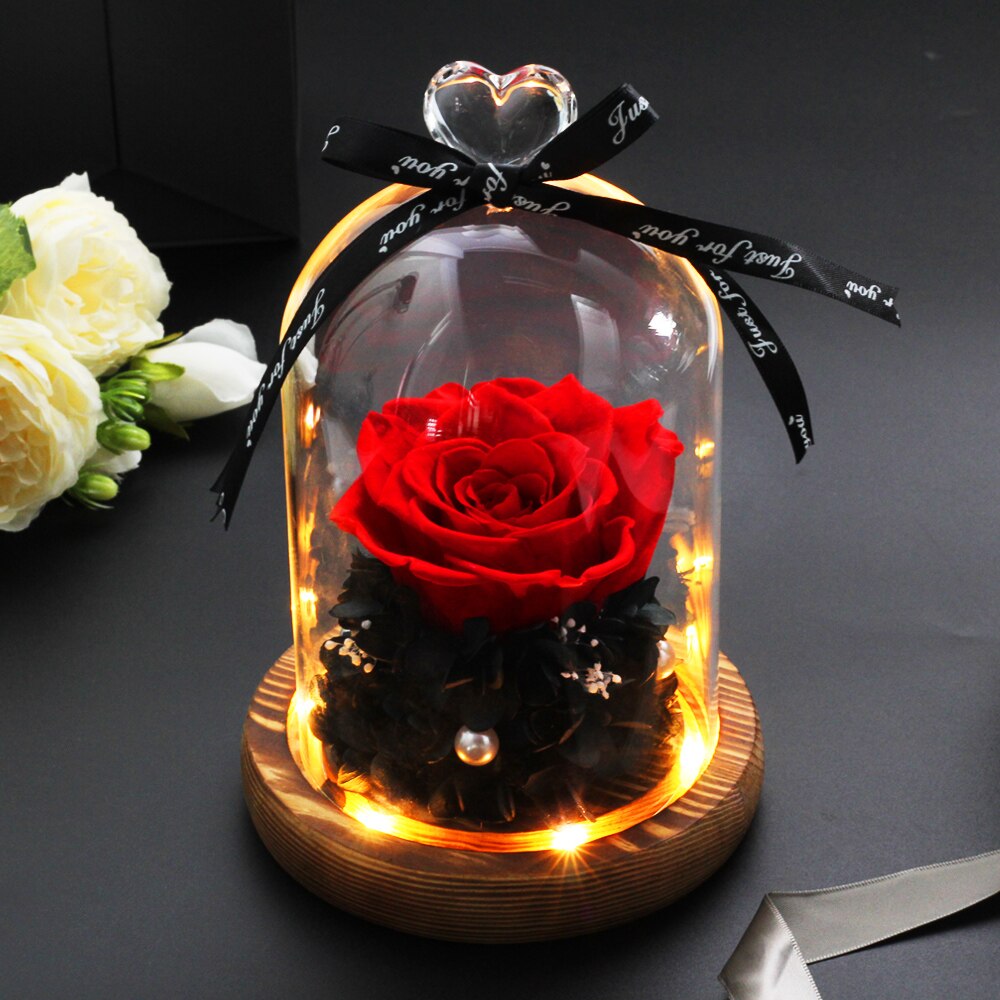 Eternal Flower Handmade Preserved Real Rose Glass Cover Holder