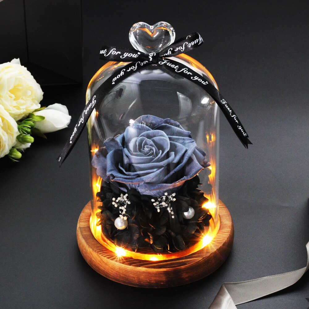 Eternal Flower Handmade Preserved Real Rose Glass Cover Holder