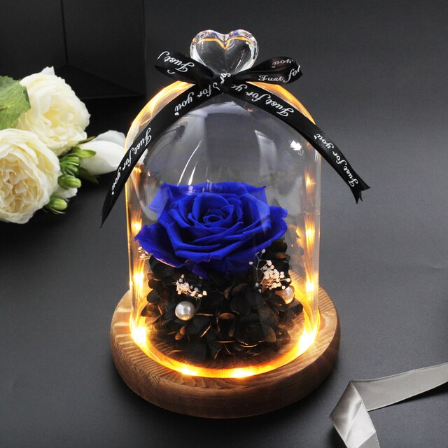 Eternal Flower Handmade Preserved Real Rose Glass Cover Holder