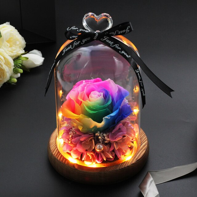 Eternal Flower Handmade Preserved Real Rose Glass Cover Holder