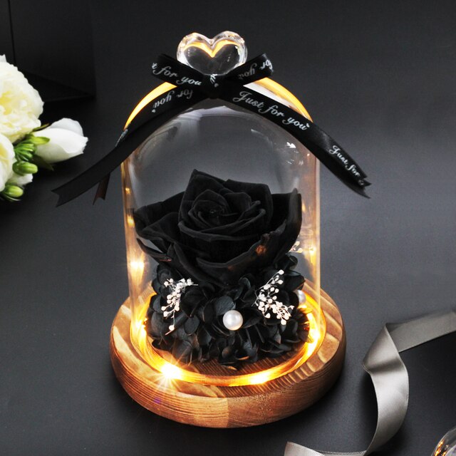 Eternal Flower Handmade Preserved Real Rose Glass Cover Holder