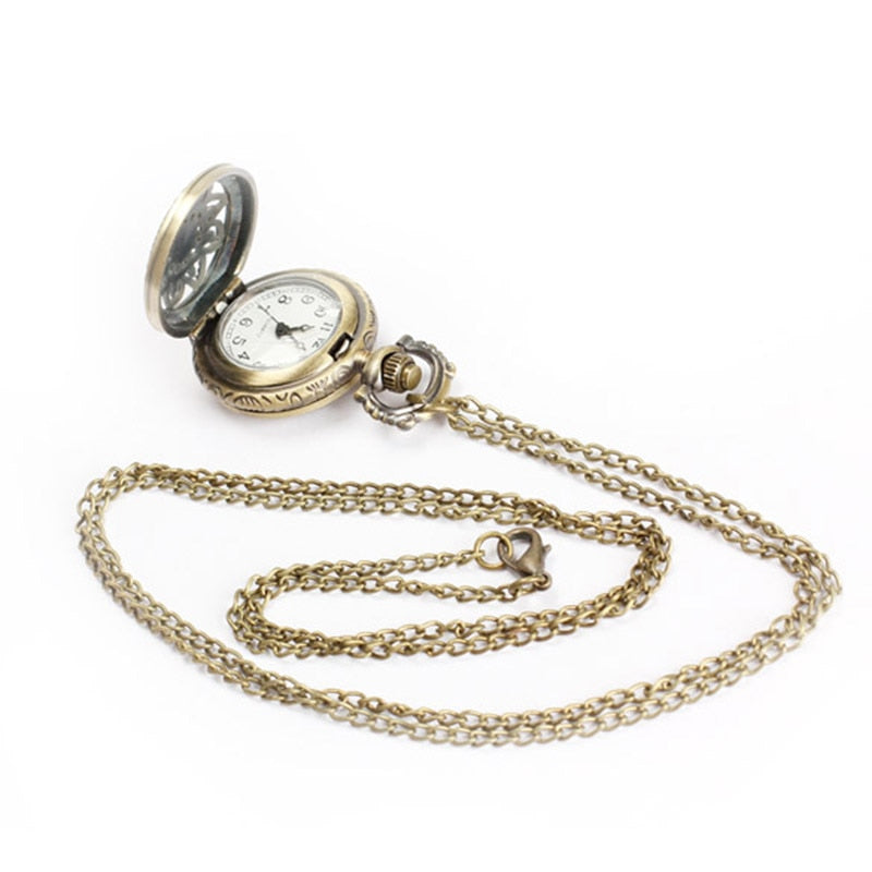 Vintage Small Size Lotus Hollow Quartz Pocket Watch