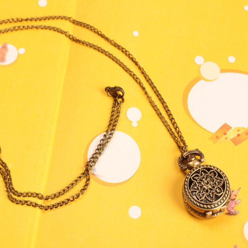 Vintage Small Size Lotus Hollow Quartz Pocket Watch