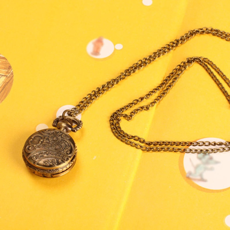 Vintage Small Size Lotus Hollow Quartz Pocket Watch