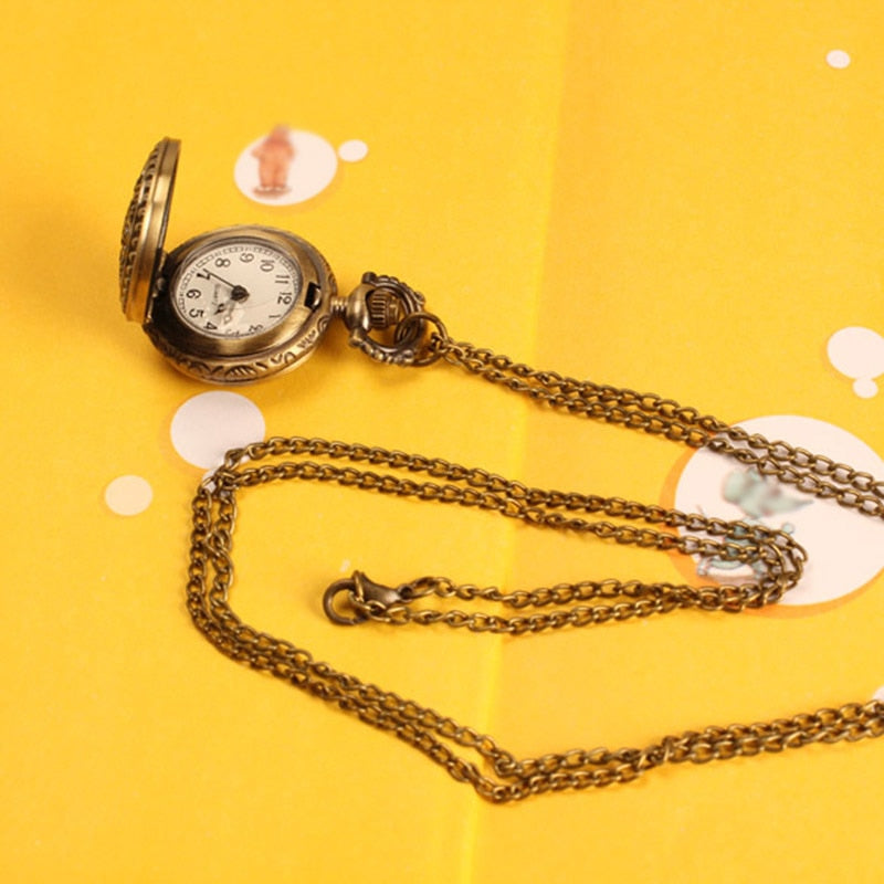 Vintage Small Size Lotus Hollow Quartz Pocket Watch