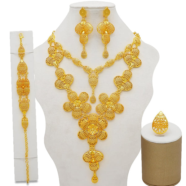 Conjunto de collar y aretes de oro de 24 quilates