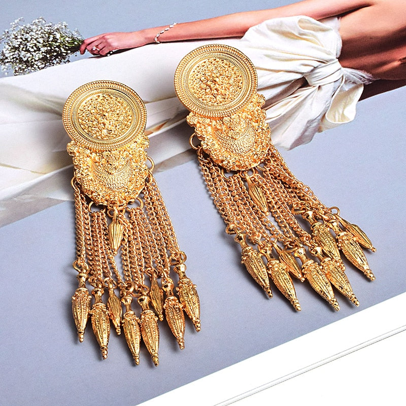 New Long Gold Dangle Drop Earrings
