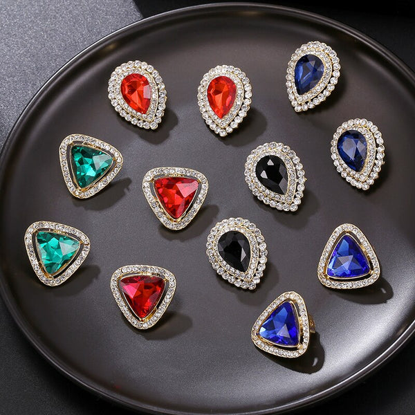 Pendientes de clip con diamantes de imitación, estilo retro clásico y romántico con forma de gota de agua