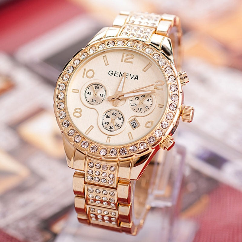 stainless steel watch for women rhinestones luxury casual quartz watch