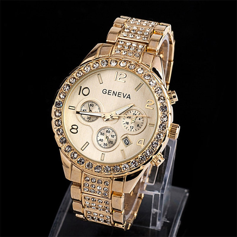 stainless steel watch for women rhinestones luxury casual quartz watch