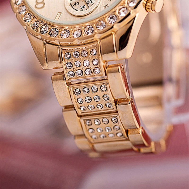 stainless steel watch for women rhinestones luxury casual quartz watch