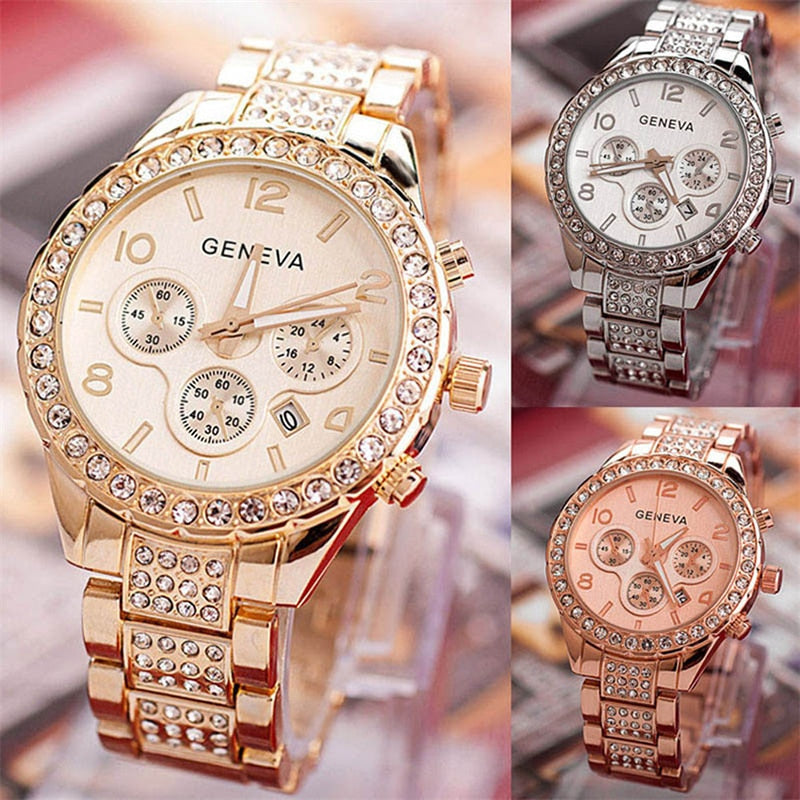 stainless steel watch for women rhinestones luxury casual quartz watch