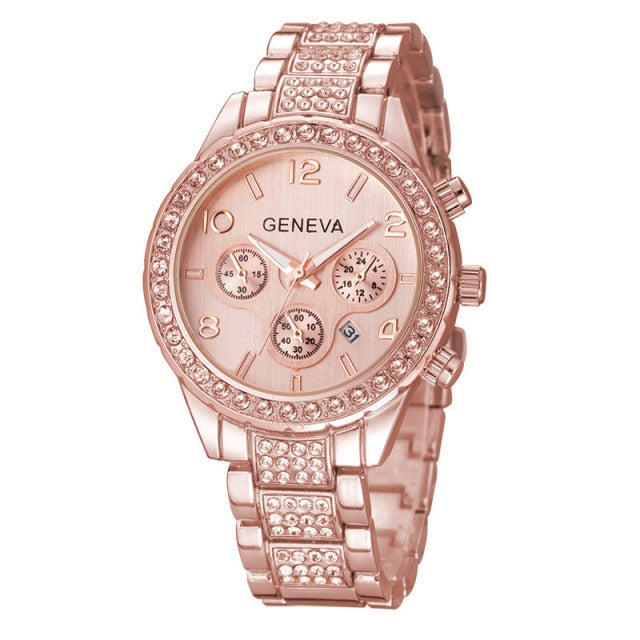 stainless steel watch for women rhinestones luxury casual quartz watch