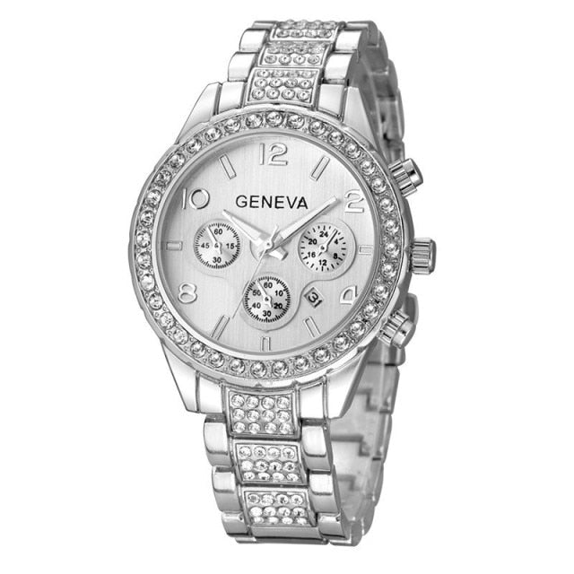 stainless steel watch for women rhinestones luxury casual quartz watch